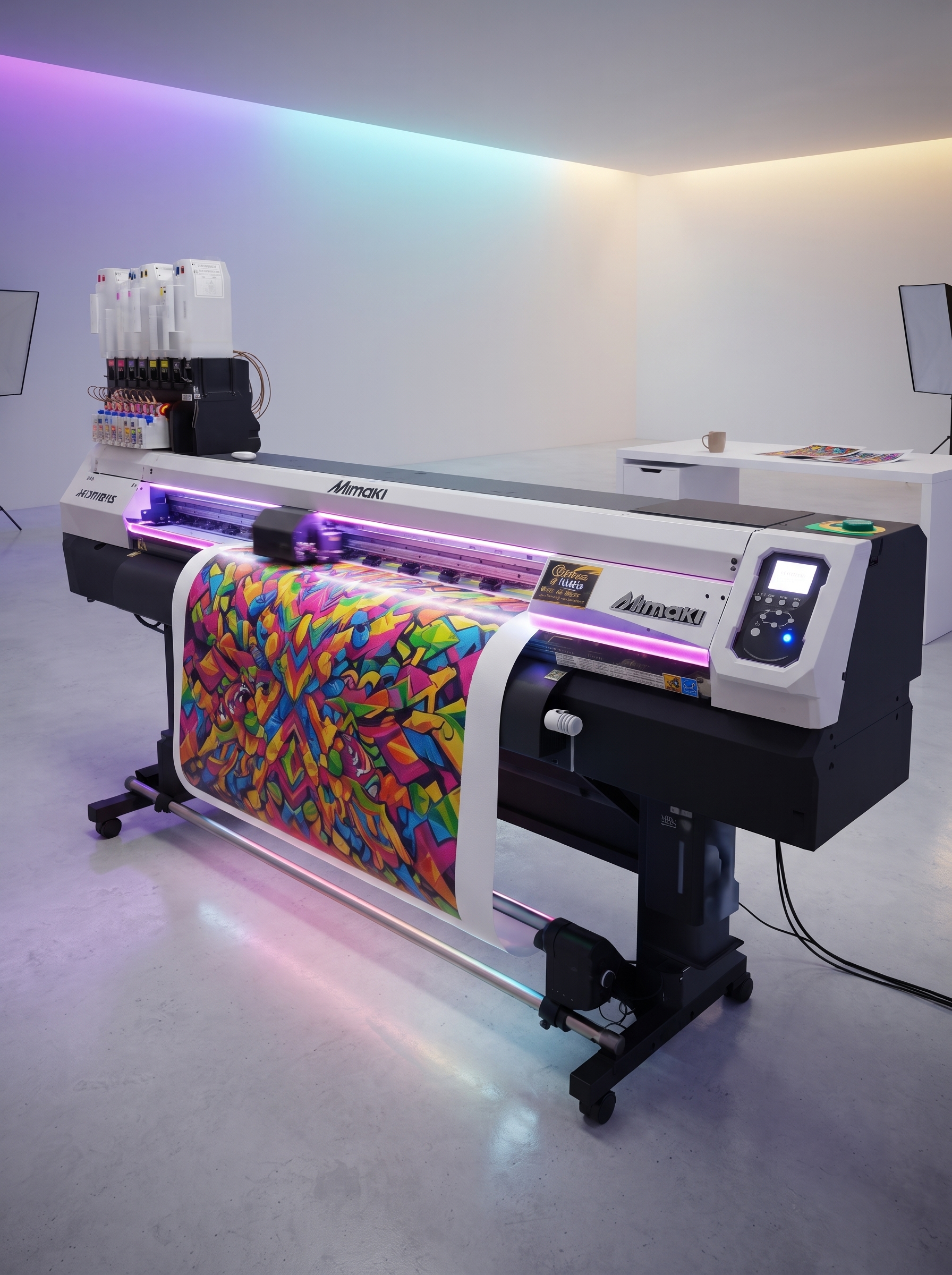 Impressora digital industrial em funcionamento na Gráfica Ideia